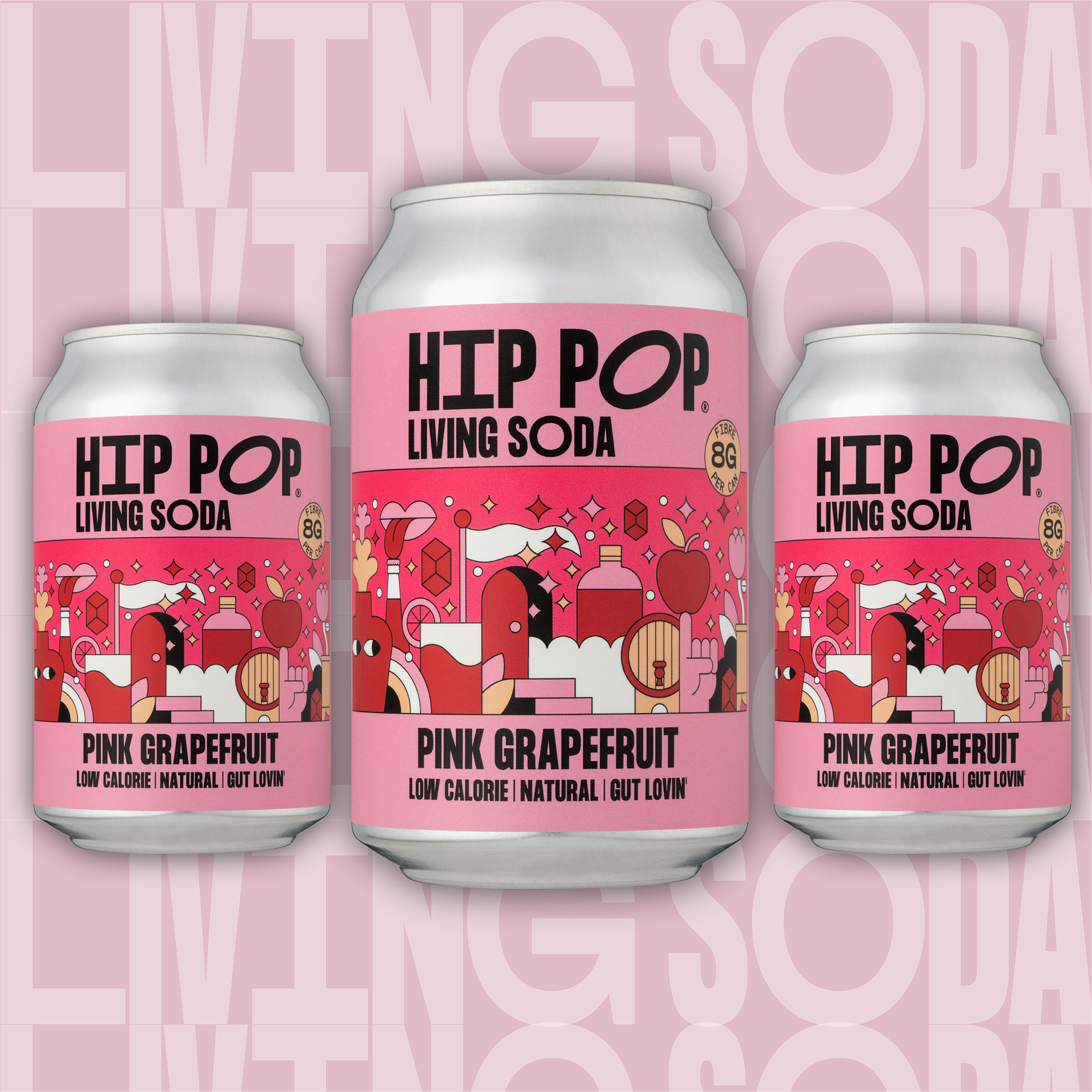 Living Soda - Pink Grapefruit Flavour - 330ml Cans