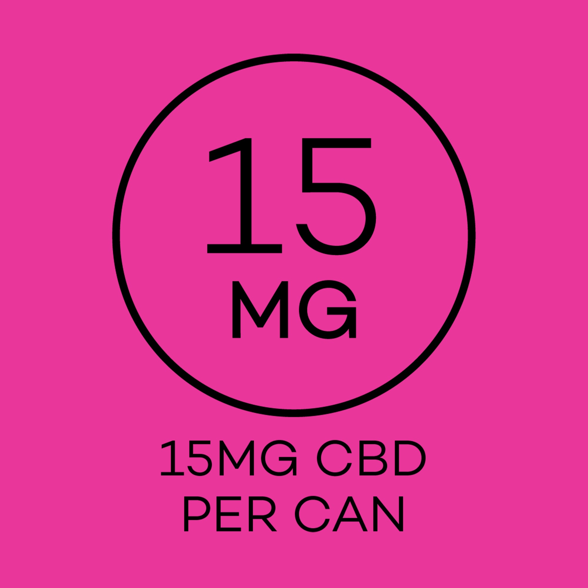 15 MG CBD per can label on a pink background