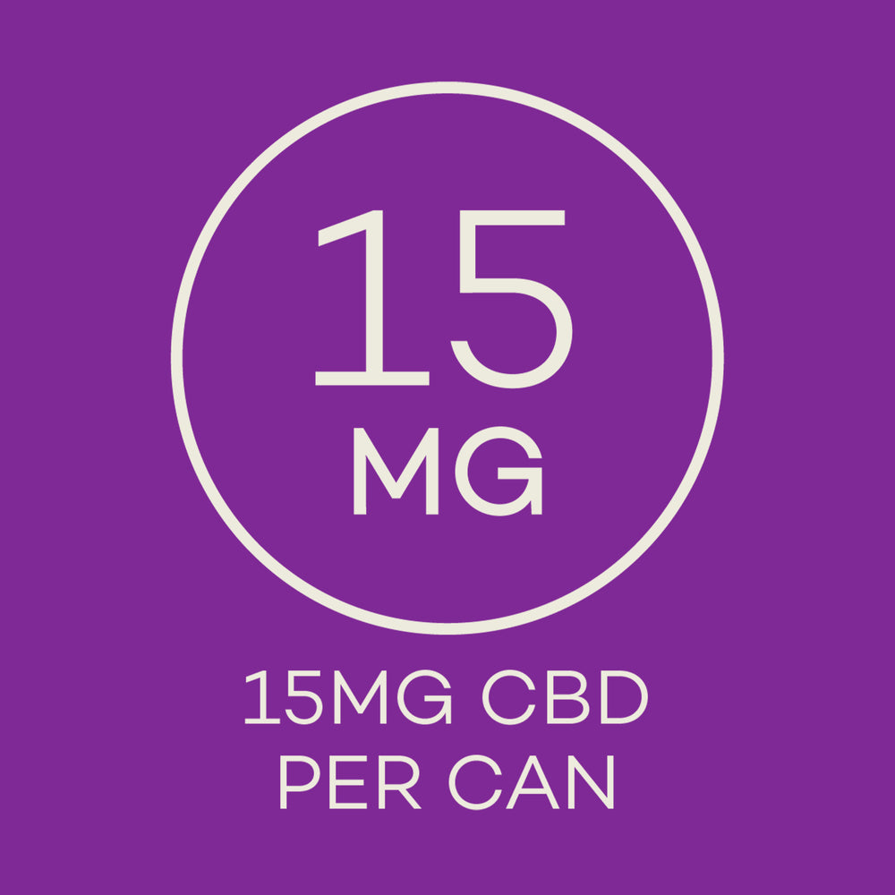 15 MG CBD per can label on a purple background