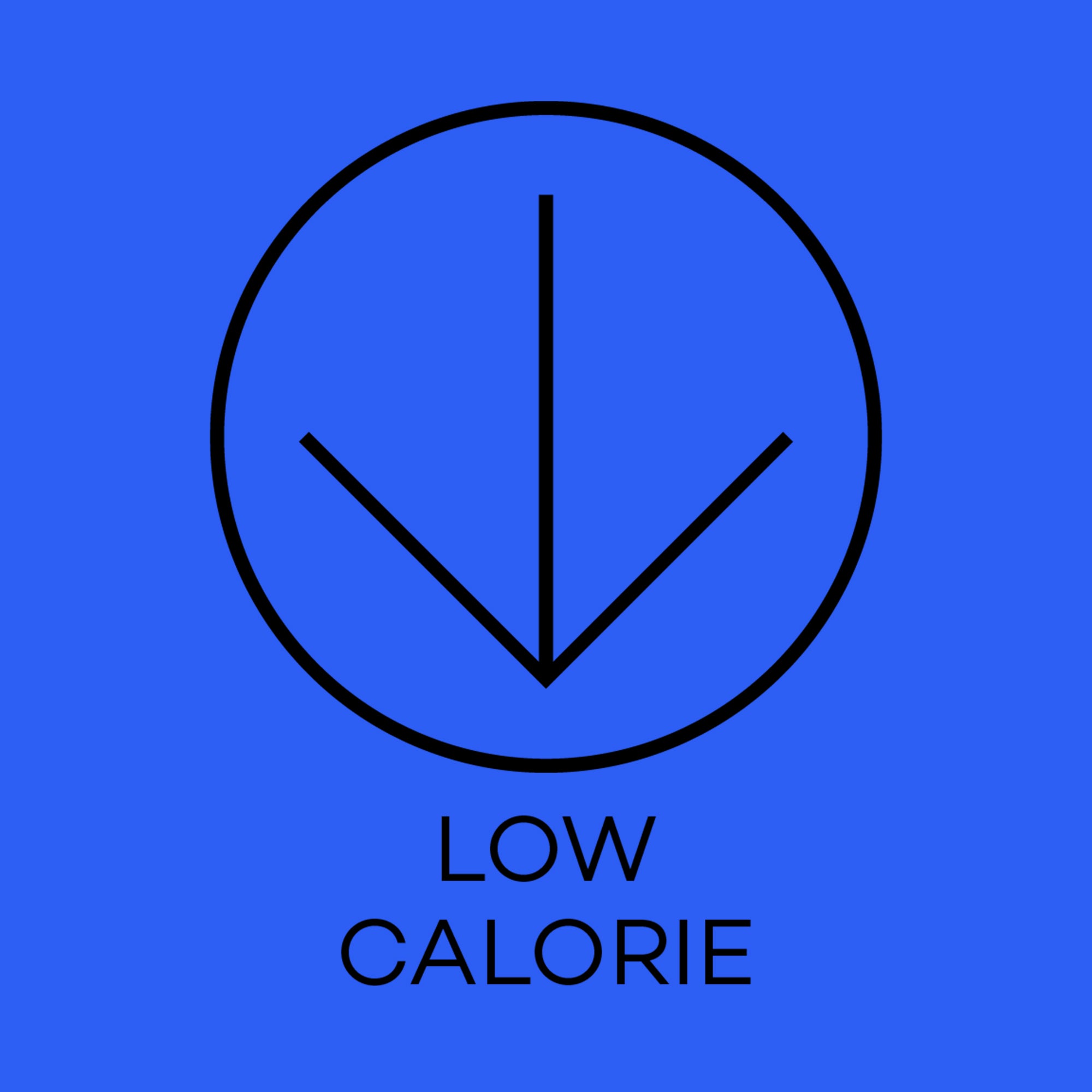 Black 'Low Calorie' symbol on a blue background