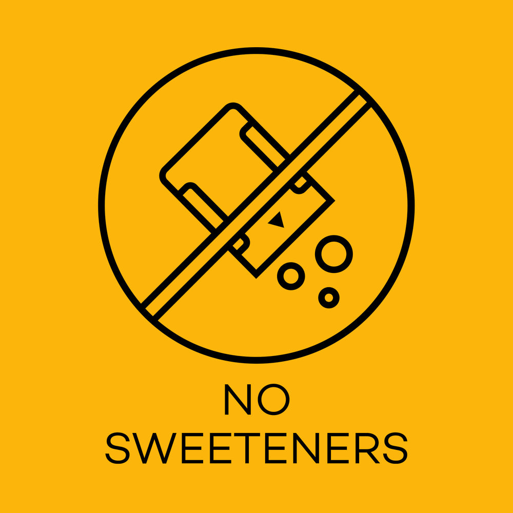 Icon of a can with a line through it on a yellow background, indicating 'No Sweeteners'.