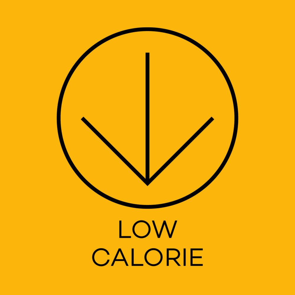 Black 'Low Calorie' symbol on a yellow background
