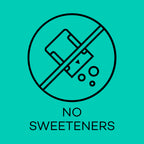 Icon of a cup with a line through it on a teal background, indicating 'No Sweeteners'.
